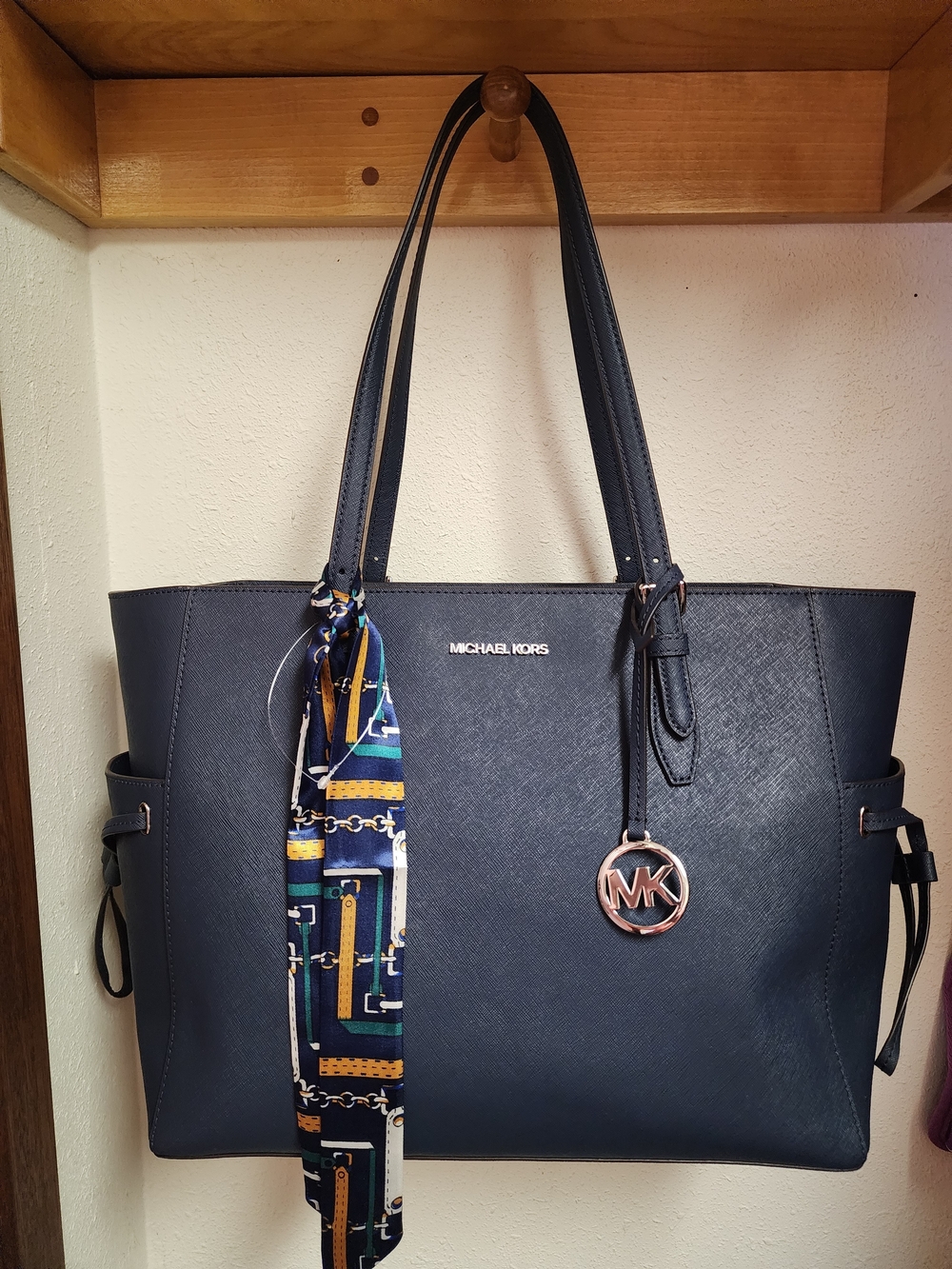 Michael Kors Gilly Navy Saffiano Tote with Logo Charm  New No Tag